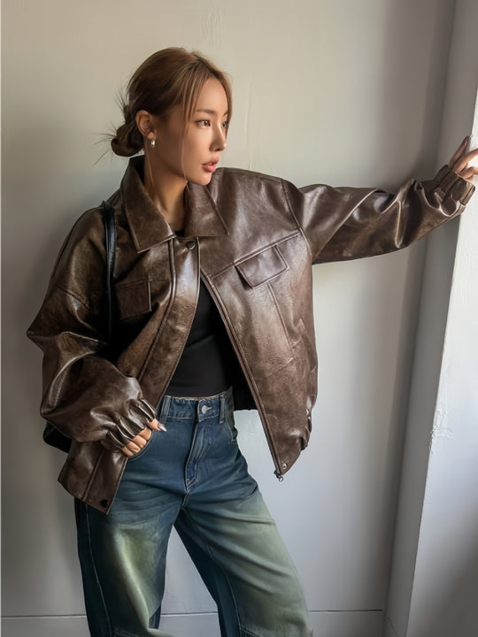 Damen Lässige oversized Kunstjacke mit praktischen Taschen R&B
