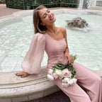 Damen Eleganter Einteiler mit asymmetrischem Schnitt und transparenten Ärmeln R&B