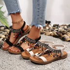Damen Riemensandalen mit bunten Perlen und komfortablem Fußbett