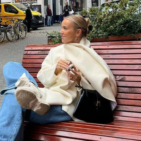 Damen elegante Oversized Jacke mit voluminösem Kragen R&B