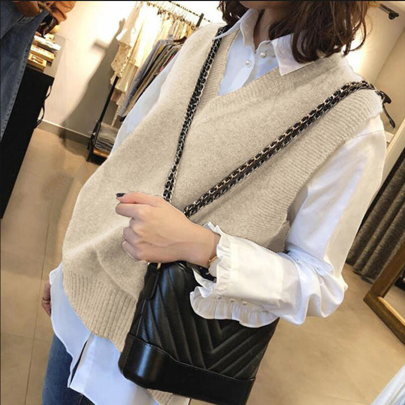 Damen Ärmellose Strickweste mit V-Ausschnitt und Rippdetails R&B