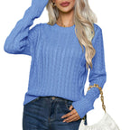 Damen Strickpullover mit Zopfmuster und weitem Ausschnitt R&B