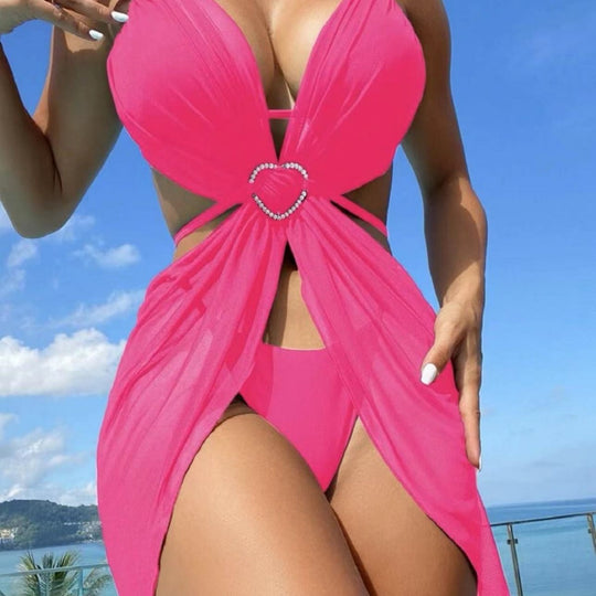 Damen Bikini-Set mit verspieltem Herzdesign und transparentem Überwurf R&B