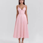 Damen Midikleid mit elegantem V-Ausschnitt und schwingendem Rock R&B