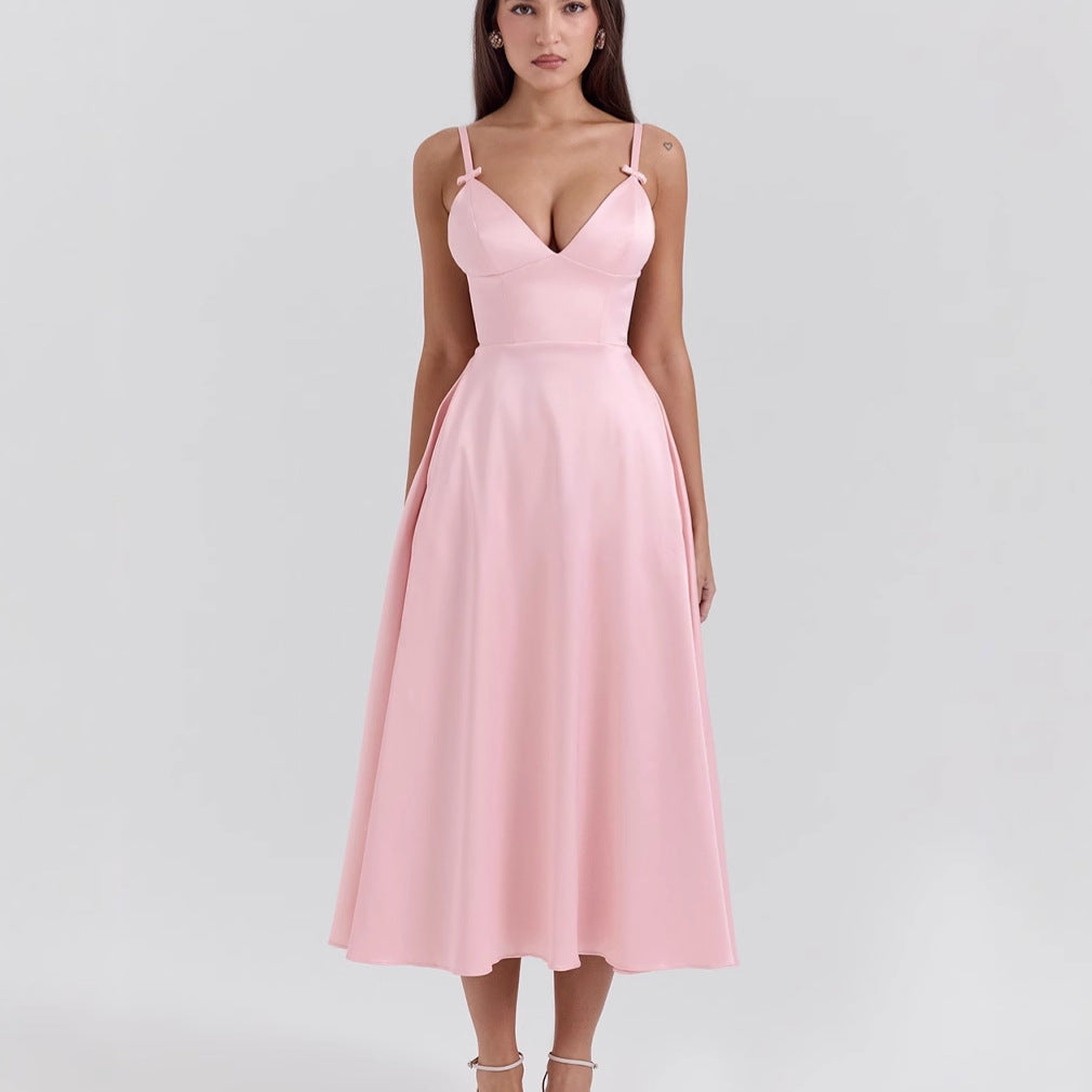Damen Midikleid mit elegantem V-Ausschnitt und schwingendem Rock R&B