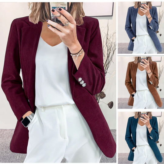 Damen Eleganter Blazer mit vertikalem Streifenmuster und schmaler Silhouette R&B