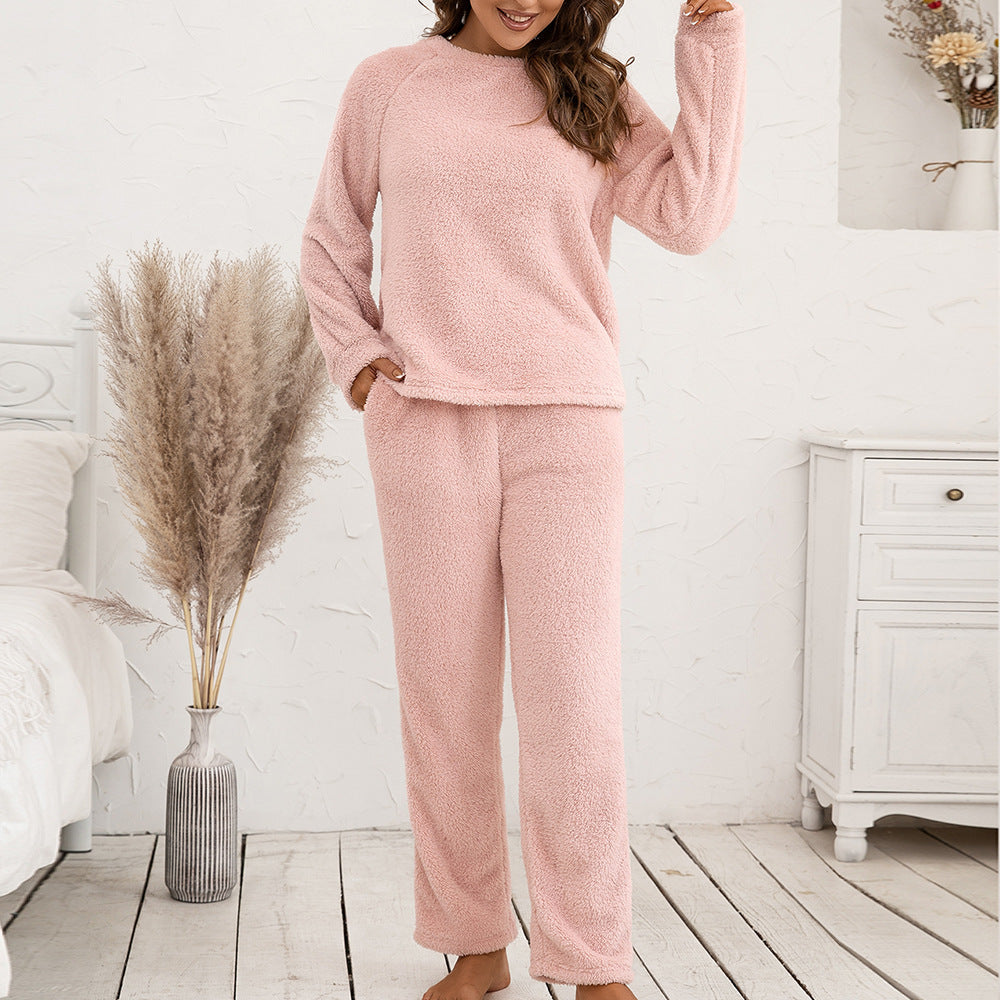 Damen Kuscheliges Fleece-Pyjama-Set mit langen Ärmeln und bequemen Hosen R&B