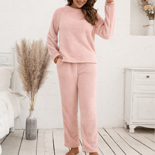 Damen Kuscheliges Fleece-Pyjama-Set mit langen Ärmeln und bequemen Hosen R&B