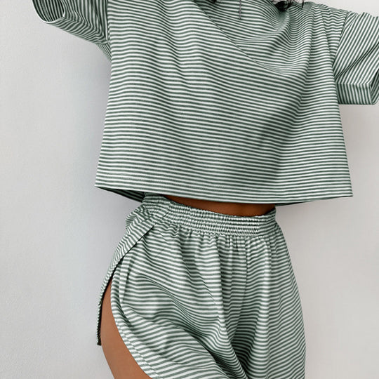 Damen stylisches Freizeit-Set mit lockerem Kurzarm-Top und Shorts R&B