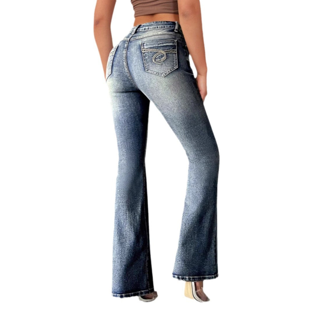 Damen Bootcut Jeans mit hohem Bund und modischen Waschungen R&B
