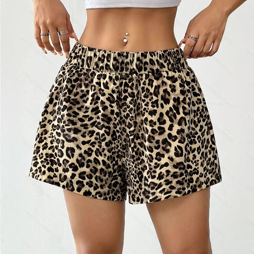 Damen Lockere Leoprint-Strandshorts R&B