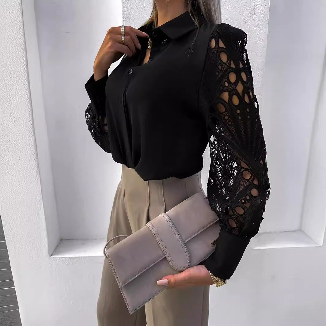 Damen Elegante Bluse mit kunstvollen Spitzenärmeln R&B