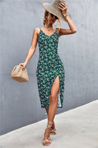 Damen Midi-Kleid mit floralem Design und eleganter Schlitz-Detailierung R&B