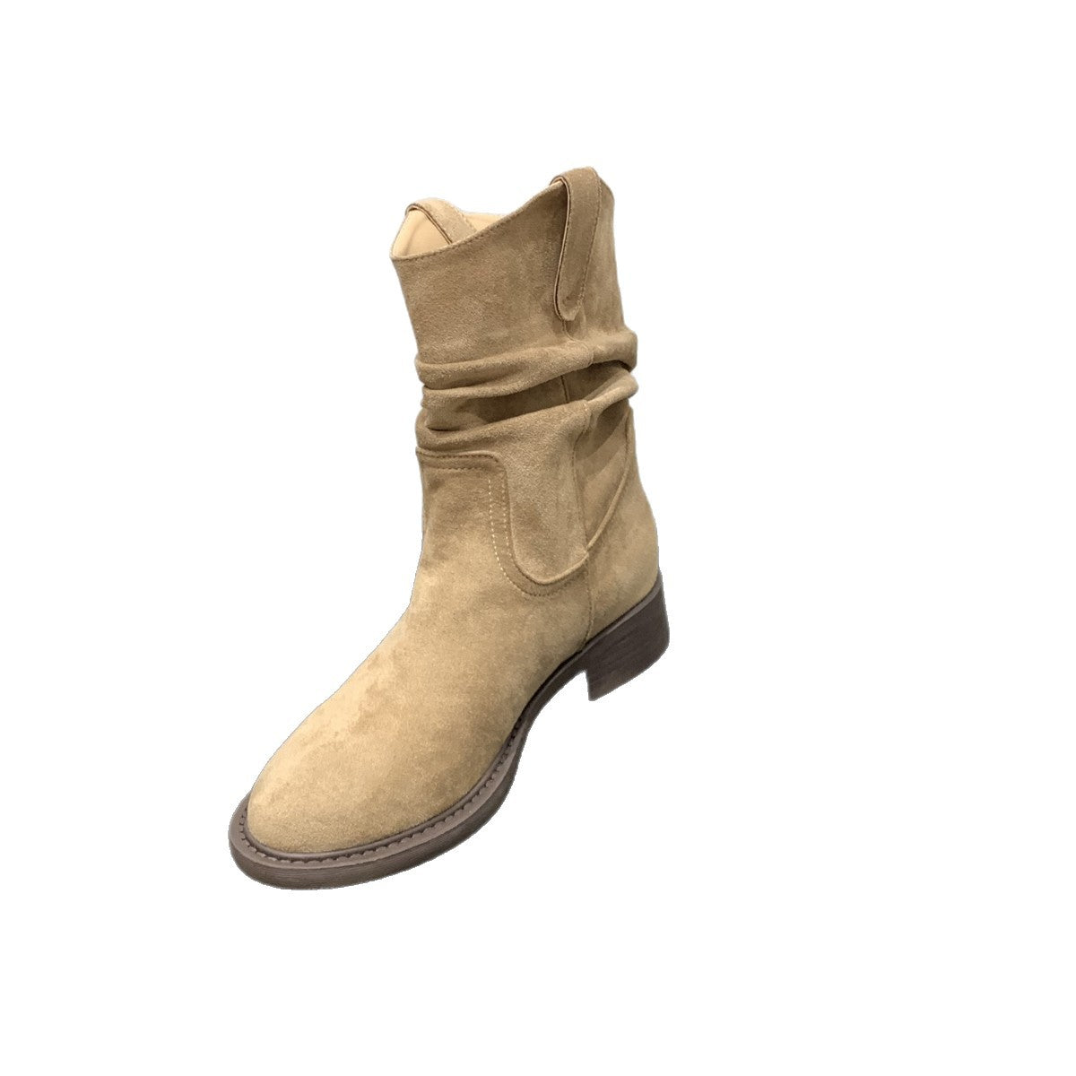 Damen modische Stiefel mit gerafftem Schaft und bequemem Blockabsatz R&B