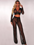 Damen Transparente Lounge-Hose mit Reißverschluss und Hohem Bund