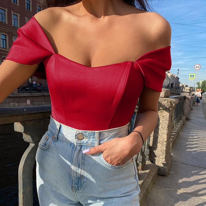 Damen Off-Shoulder Bodysuit mit strukturierter Silhouette und eleganten Puffärmeln R&B
