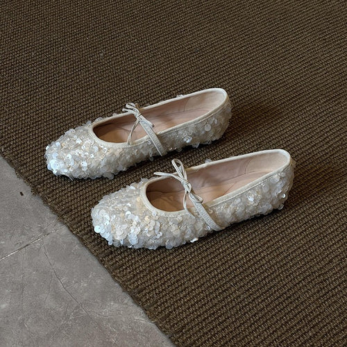 Damen Ballerinas mit funkelnden Pailletten und zartem Riemchen Heidi Mode