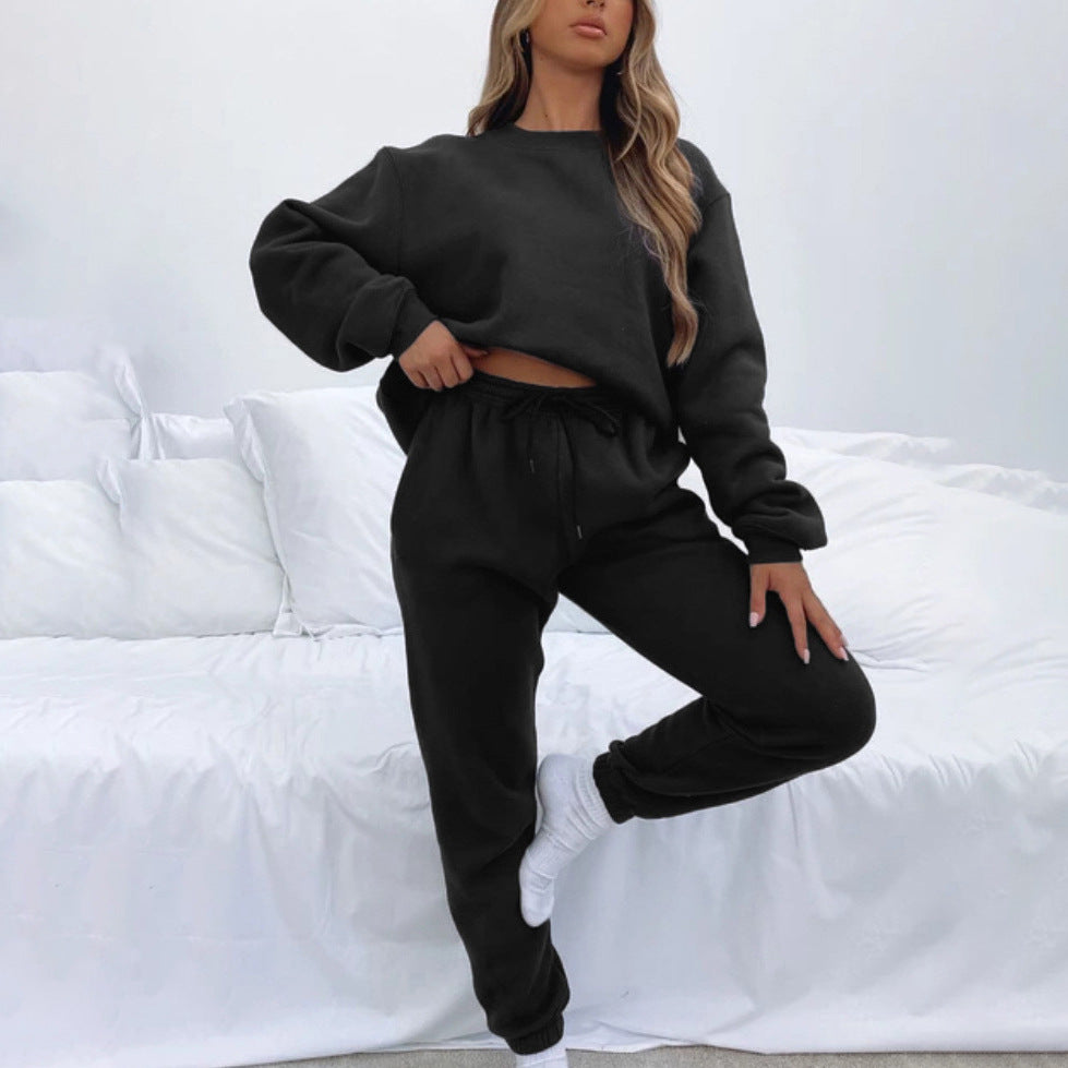 Damen bequemer und eleganter Freizeit-Loungewear-Anzug mit Kordelzug und hohen Bündchen R&B