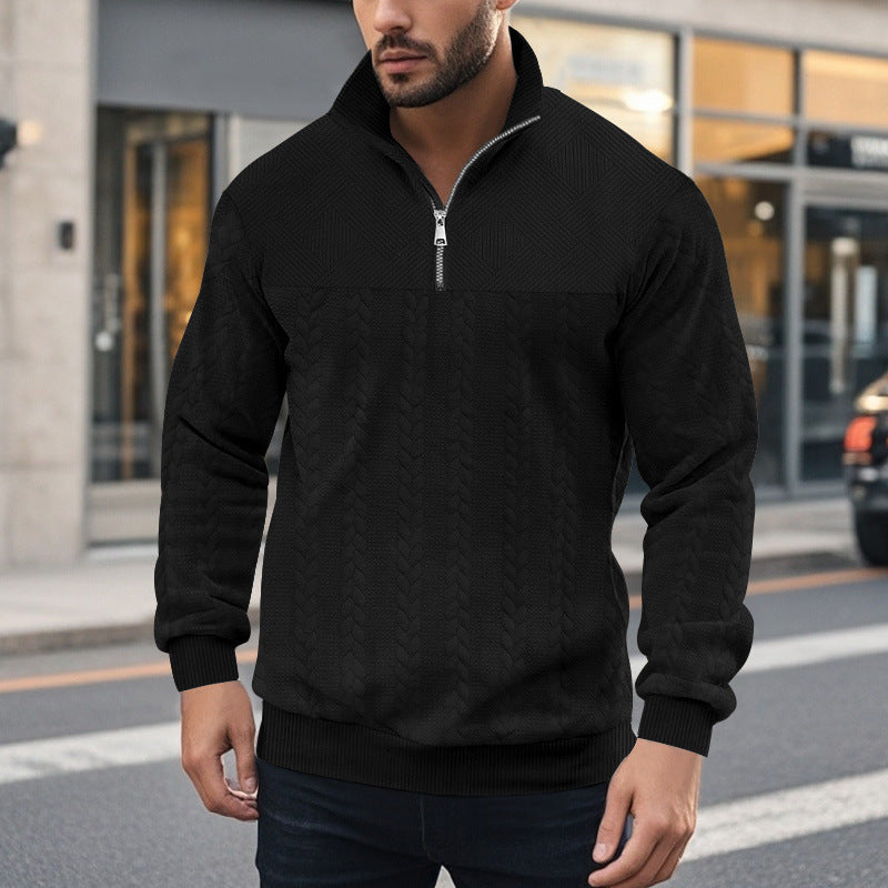 Herren Pullover mit strukturierter Optik und hohem Kragen R&B