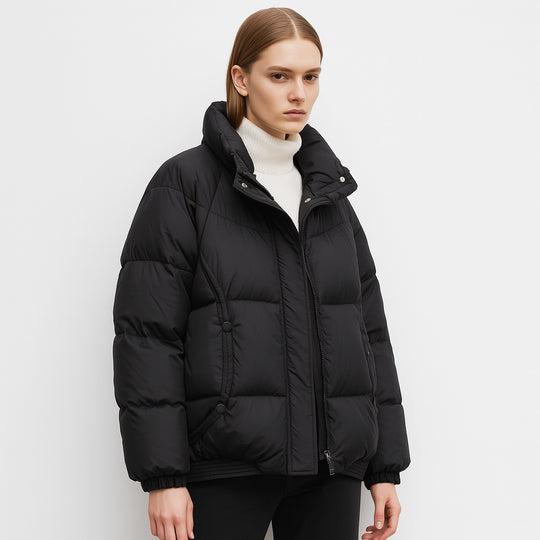 Damen Voluminöse Steppjacke mit modernem Kragen und praktischen Taschen R&B