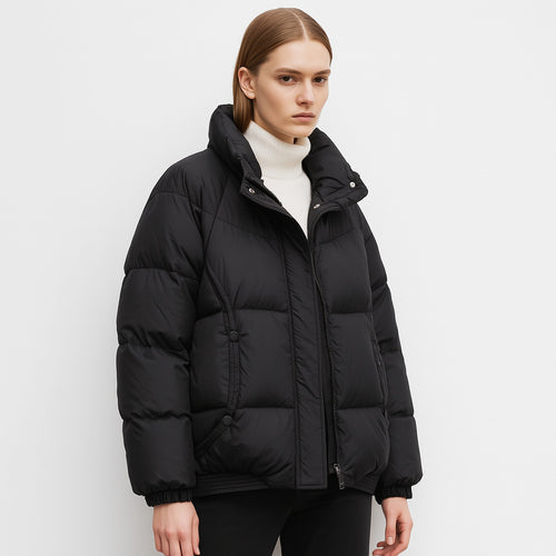 Damen Voluminöse Steppjacke mit modernem Kragen und praktischen Taschen R&B