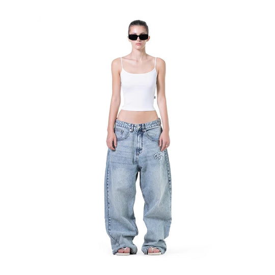 Damen weite Denim-Jeans mit stilvollem Stickdesign R&B