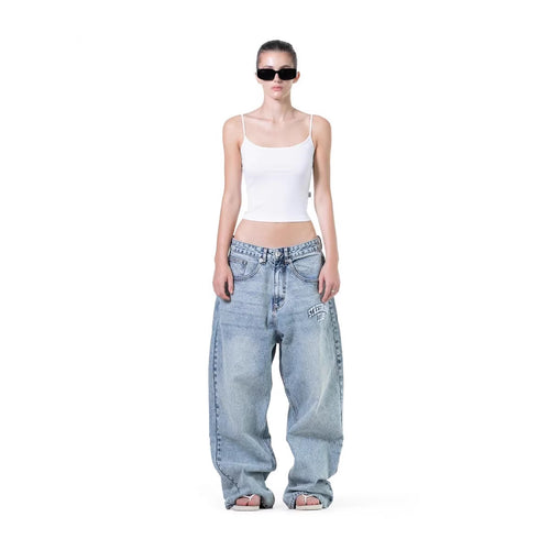 Damen weite Denim-Jeans mit stilvollem Stickdesign R&B