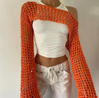 Damen gehäkeltes Langarm-Top mit Off-Shoulder-Design R&B