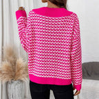 Damen Strickpullover mit V-Ausschnitt und modernem Karomuster R&B