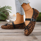 Damen Ballerinas mit verstellbarem Riemendesign und modischem Leopardenmuster R&B