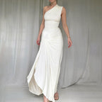Damen Elegantes One-Shoulder Maxikleid mit verführerischem Seitenschlitz R&B