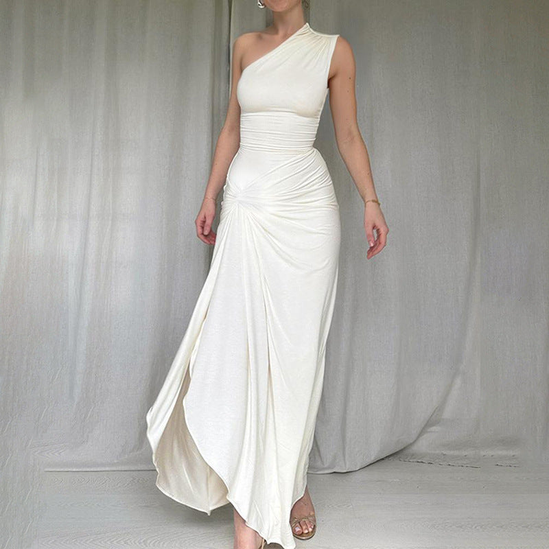 Damen Elegantes One-Shoulder Maxikleid mit verführerischem Seitenschlitz R&B