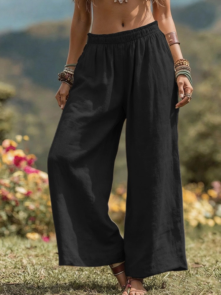 Damen Weit geschnittene Leinenhose R&B