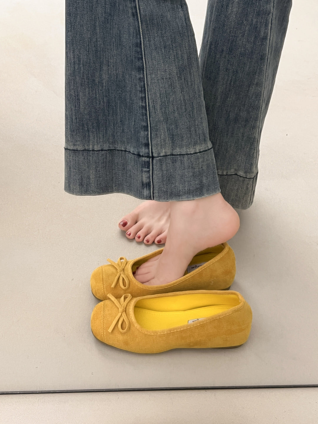 Damen Ballerinas mit zarter Schleifenapplikation und weichem Veloursleder R&B