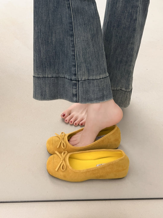 Damen Ballerinas mit zarter Schleifenapplikation und weichem Veloursleder R&B