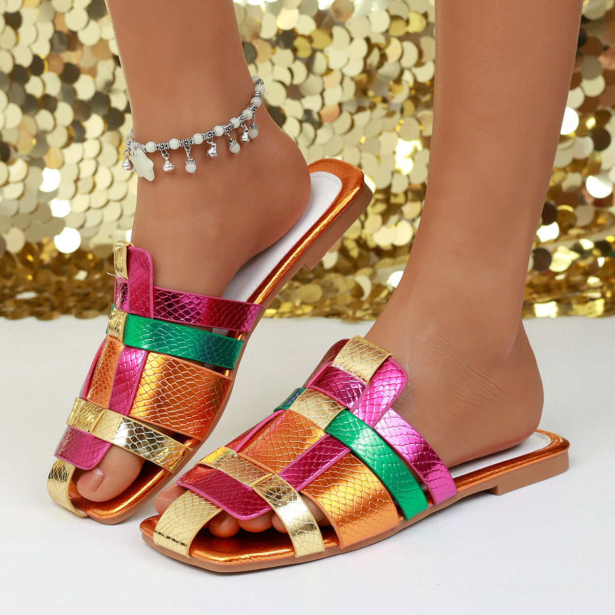 Damen modische Slip-On Sandalen mit geflochtenem Riemen-Design R&B