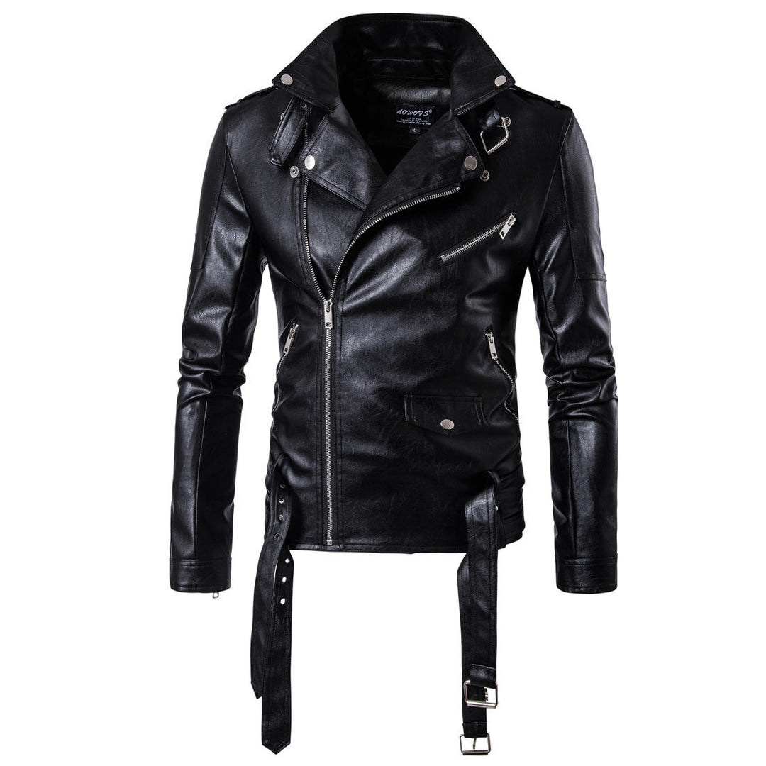 Herren Leder Bikerjacke mit robusten Reißverschlüssen R&B