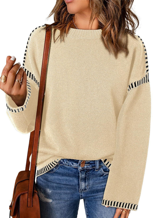 Damen lässiger Pullover mit strukturiertem Detail und seitlichem Schlitz R&B