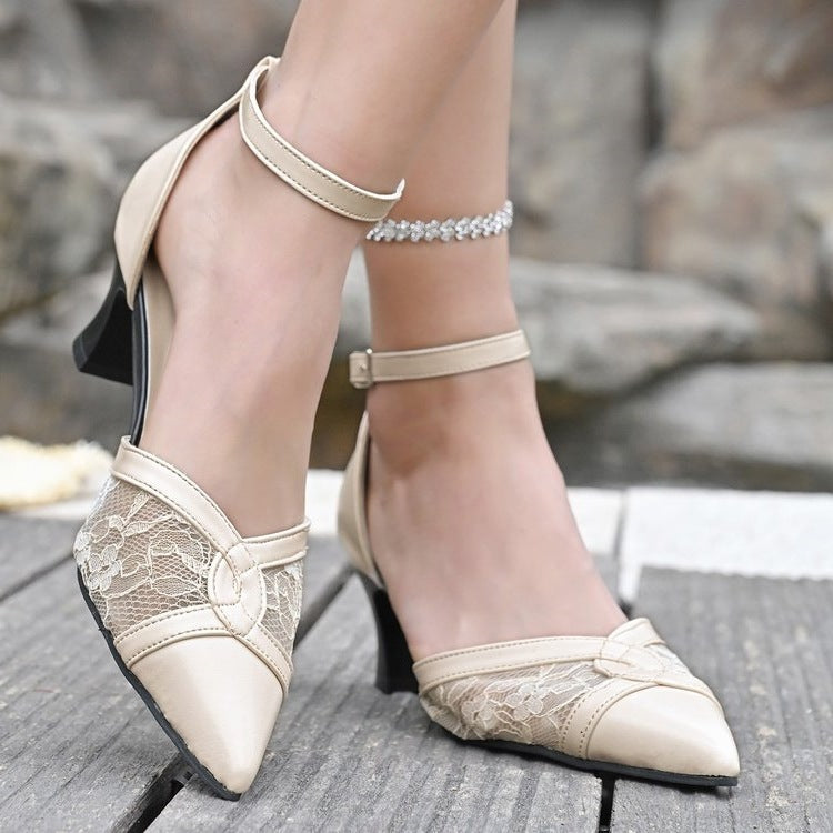 Damen Pumps mit transparentem Spitzen-Design und eleganten Riemen R&B