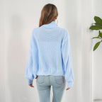 Damen lässiger Strickpulli mit hohem Kragen und Reißverschluss R&B