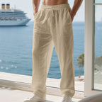 Herren lockere Sommerhose aus leichtem Leinenmaterial mit elastischem Bund und Seitentaschen R&B