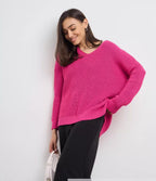 Damen lässiger Strickpullover mit tiefem V-Ausschnitt und seitlichen Schlitzen R&B