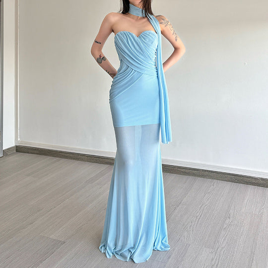 Damen Elegant geschnittenes Maxikleid mit asymmetrischem Ausschnitt und figurformendem Design R&B