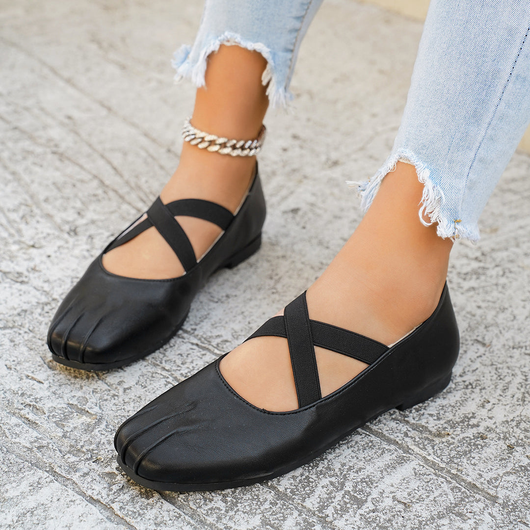 Damen modische Ballerinas mit kreuzförmigen Riemen und eleganter Sohle R&B