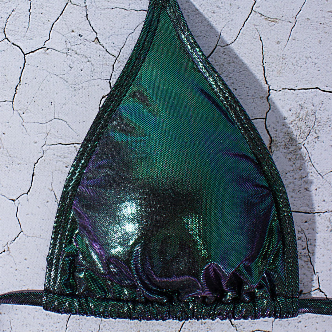 Damen Glänzender Triangel-Bikini mit Wickelrock R&B