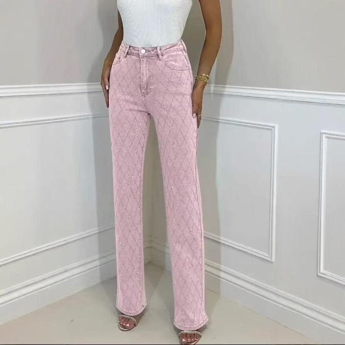 Damen elegante Hochbundhose mit Rautenmuster R&B