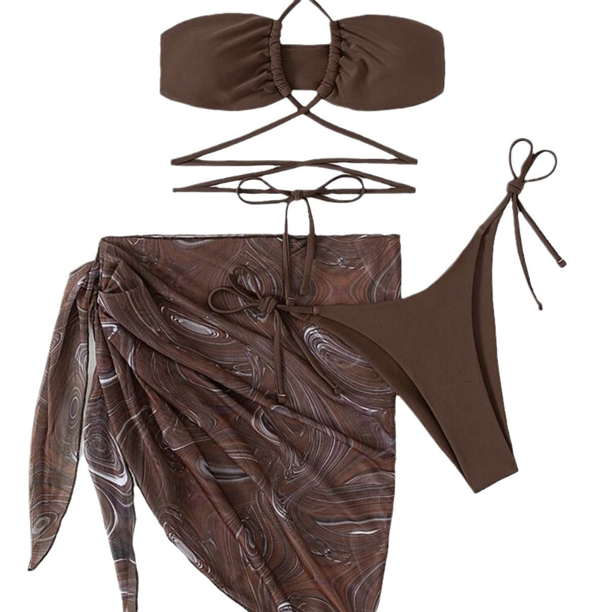 Damen Bikini mit raffiniertem Kreuz-Design und zartem Wickelrock R&B