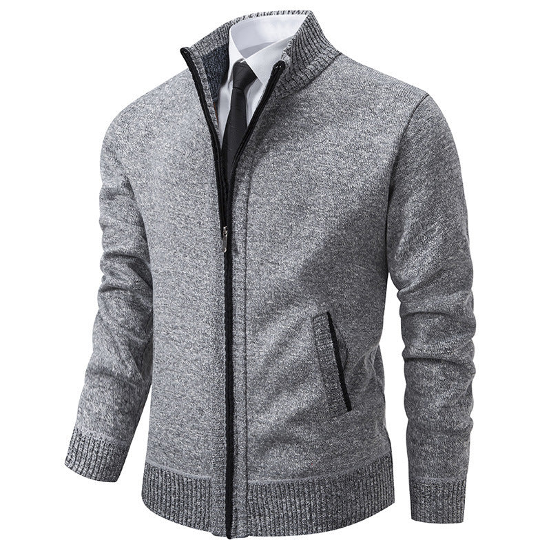 Herren sportliche Strickjacke mit Stehkragen und Reißverschluss R&B