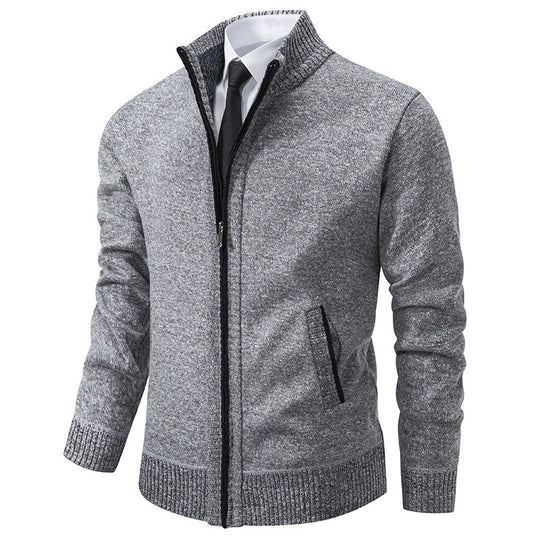 Herren sportliche Strickjacke mit Stehkragen und Reißverschluss R&B