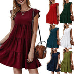 Damen Luftiges ärmelloses Kleid mit fröhlichem Volant und lockerer Passform R&B